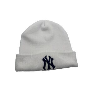 New York Yankees Cuffed Beanie Cap Unisex White Knit Embroidered Logo Winter Hat
